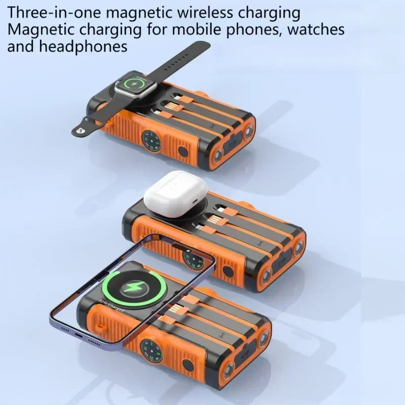 50000mAh Solar Power Bank 22.5W Magnetic Wireless Charging Camping Powerbank with Cables External Battery for IPhone Magsafe